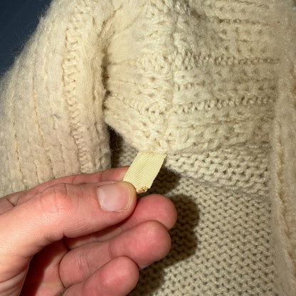 VTG 70s 80s Ribbed Knit Cardigan Open Belted Pockets Beige S/M Boho Chic