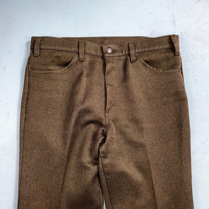 Levis 70s USA 517 36x30 Bootcut Pants Brown Polyester Slacks Vintage 35x30
