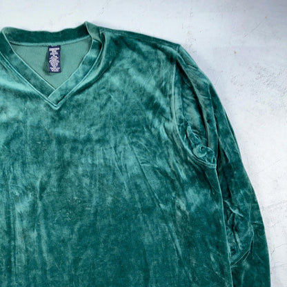VTG Mens Lands’ End V-Neck Cotton Blend Velour L/S PULLOVER Made USA Sz XL 90s