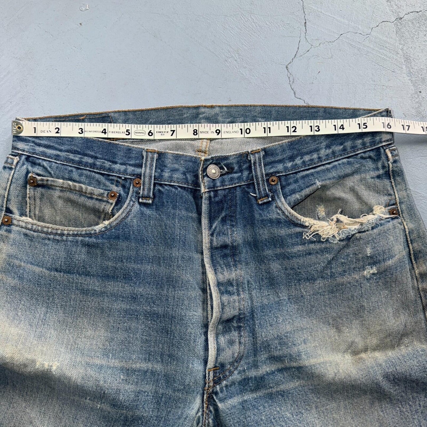 Levis 501 Vintage 80s Redline Selvedge USA XX Jeans Light Wash 35x34 Act 32x29