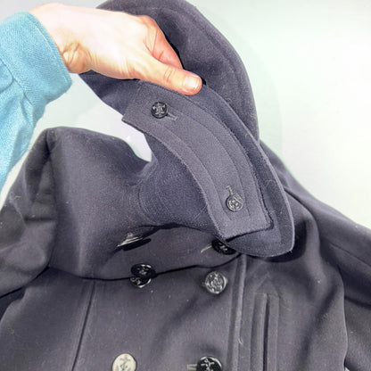 Vintage 40s WWII US Naval Clothing Factory 10 Button Navy Wool PeaCoat Military