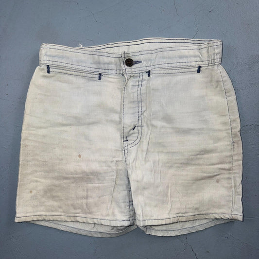 Levis Vintage 70s Corduroy White Tab Cutoff Shorts Faded Blue Thrashed 29 Fit 26