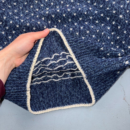 VTG 90s Authentic Nordic Birdseye Knit Sweater Blue White Wool Blend Norway L