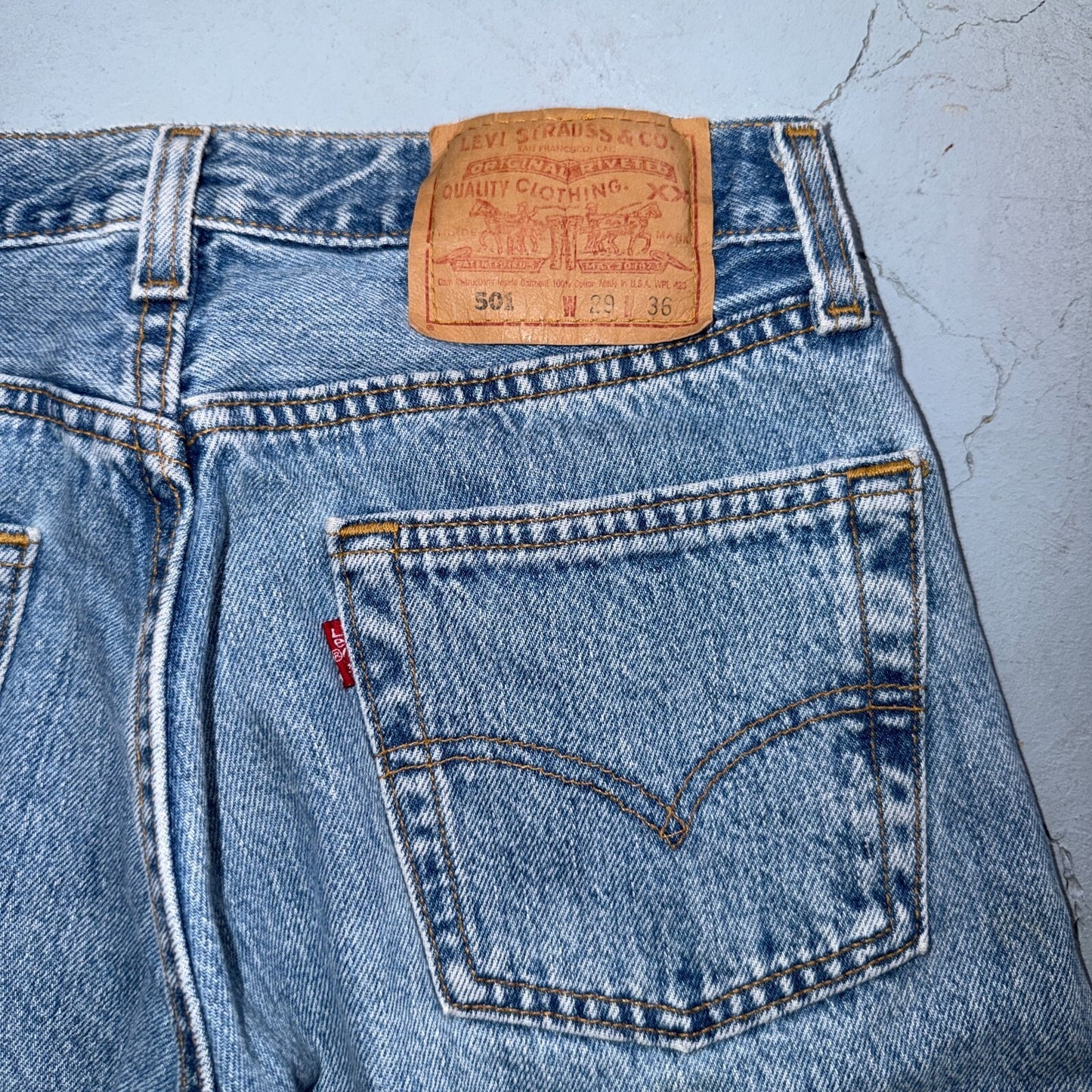 Levis 501 Vintage 90s USA XX Straight Leg Jeans Blue Light Wash 29x36 Act 27x28