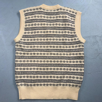 VTG Nordstrom Sweater Vest V-Neck 100% Lambs Wool Womens Size Large Striped