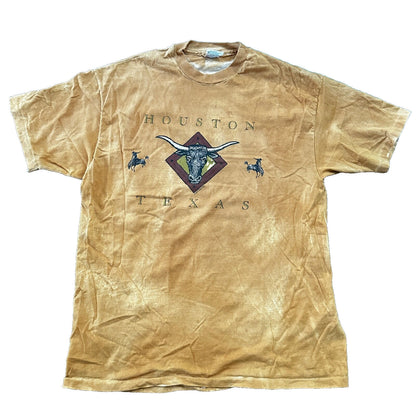 Hanes Huston Texas VTG T Shirt Bull Southern America USA Tye Dye Travel Tee 90s