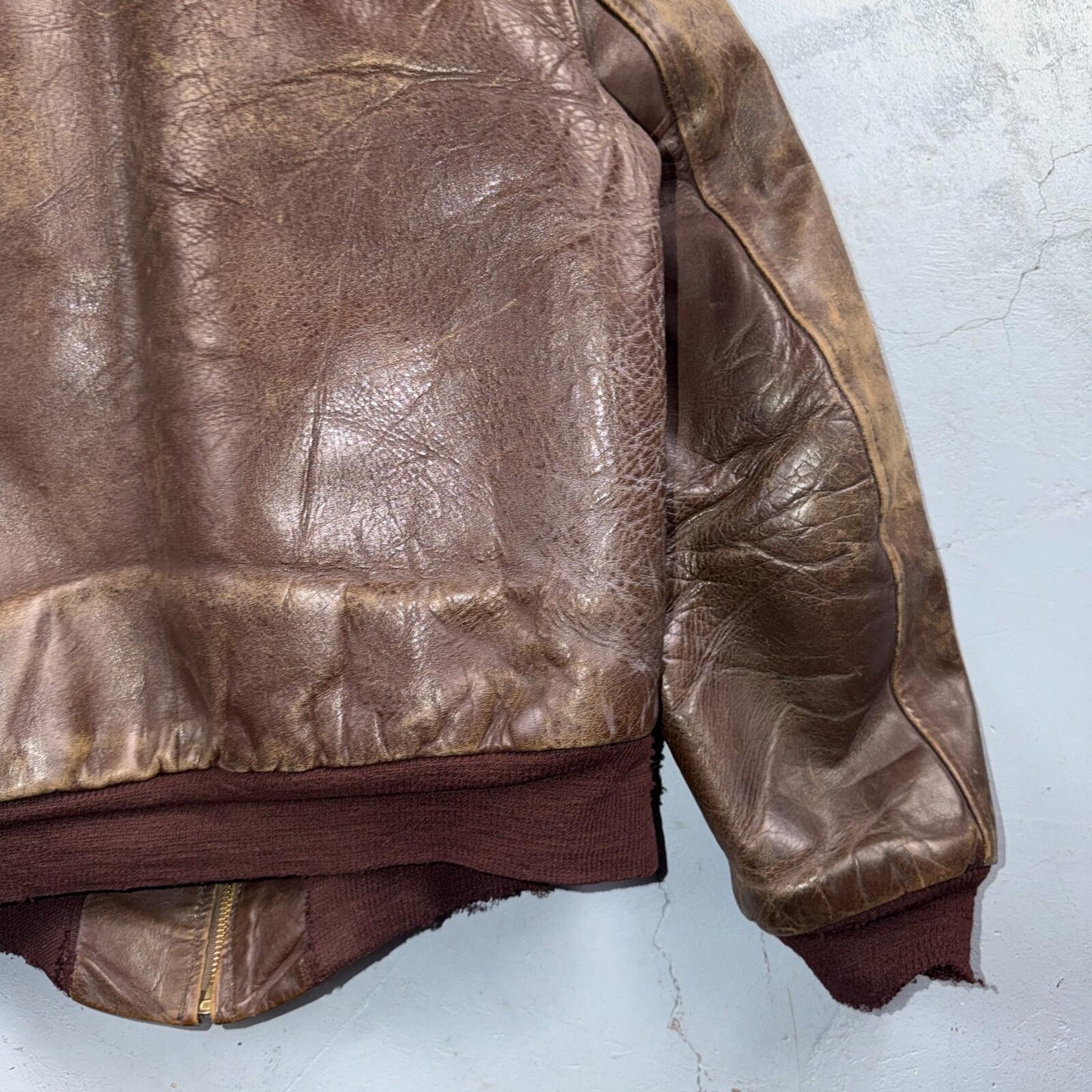 VTG WWII Horsehide Leather Zip Up Bomber Jacket Fur Collar 40s 50s A2 Civilian
