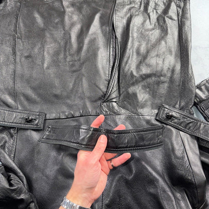 VTG Mens Long Length Vintage Leather Military Duster UNLined Rockabilly 60s Belt