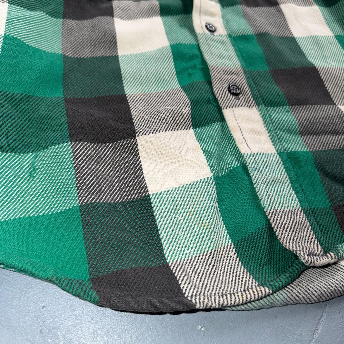 VTG Five Brother Shirt Mens M Shadow Plaid Flannel USA Green 1980s 80s Black