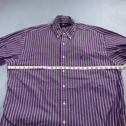 Polo Ralph Lauren VTG Shirt Mens Small Purple Poplin Cotton Striped Preppy