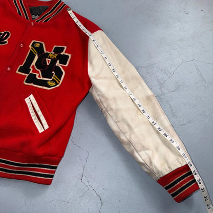 VTG 70s Nelson Varsity Jacket Letterman USA Made Leather Collegiate 44 Red Phil