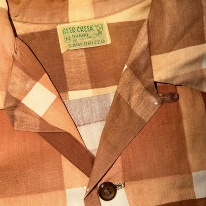 VTG 40s Deer Creek Brown Plaid Loop Collar Button Shirt Rockabilly Sanforized