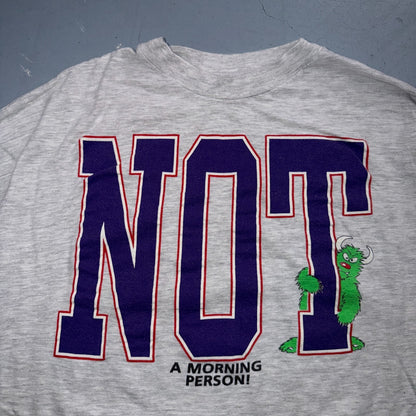 Vintage NOT A Morning Person Monster T Shirt Purple Sleeves 90s XL Funny Humor