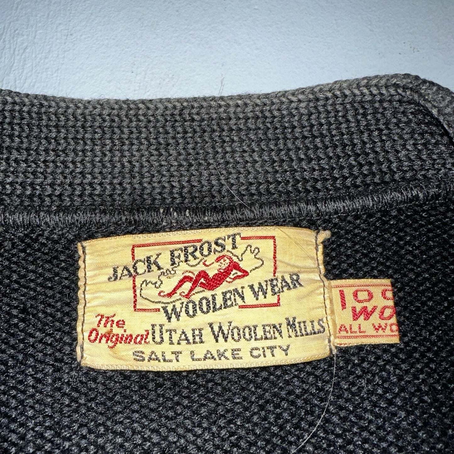 VTG Jack Frost 40s Wool Varsity Sweater Cardigan Indian Black E Evans Letterman