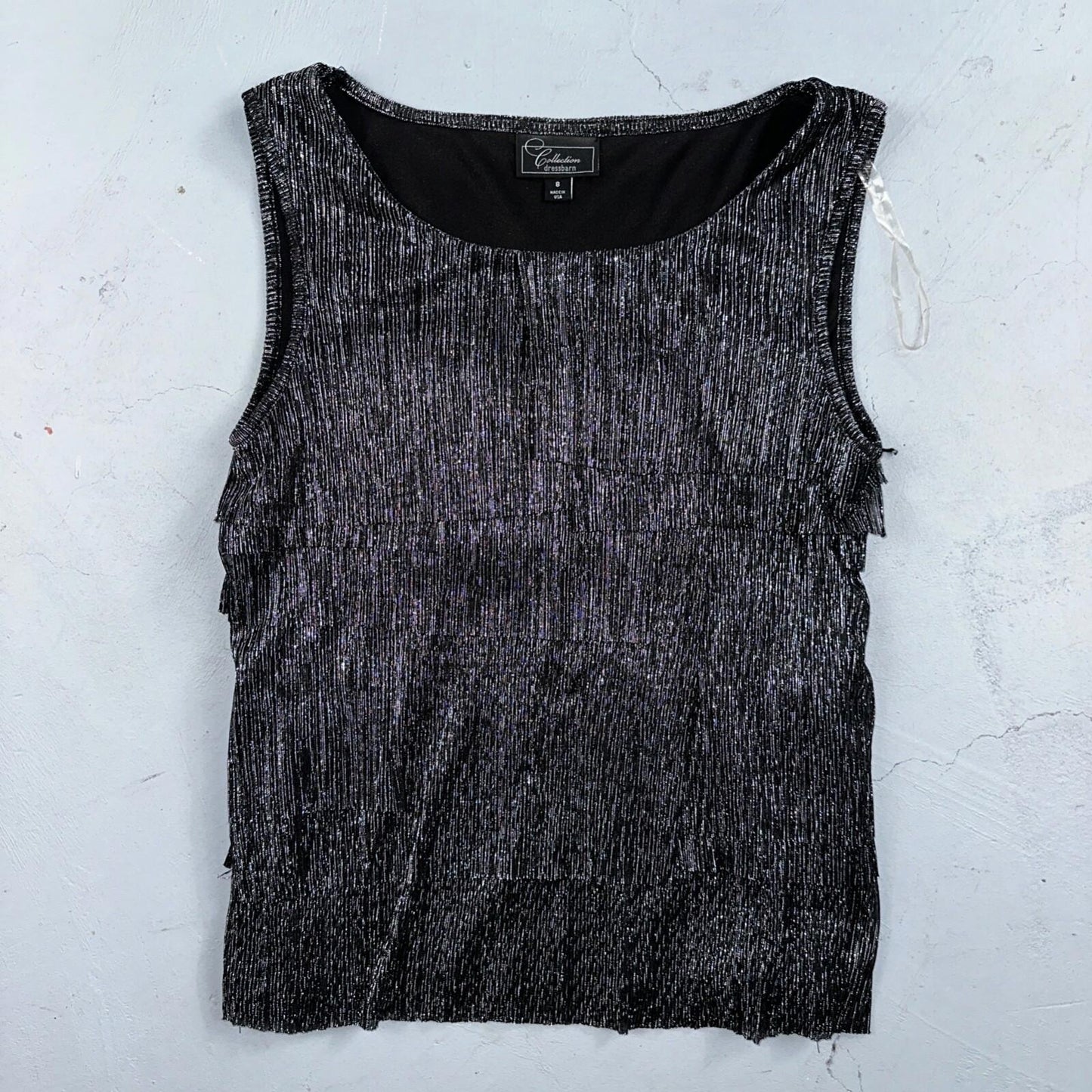 Collection Dressbarn Women's Dress Top 8 Lace Seqins - Black Sleeveless USA VTG