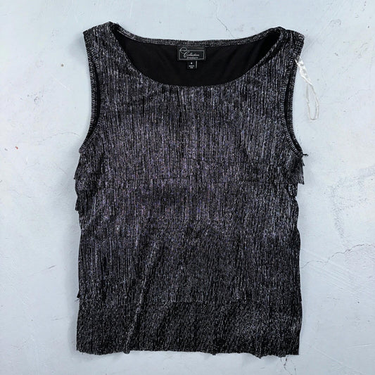 Collection Dressbarn Women's Dress Top 8 Lace Seqins - Black Sleeveless USA VTG