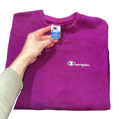 Champion Vintage XL 90s USA Purple Weave Sweatshirt Blank 80s Jumper Sweater