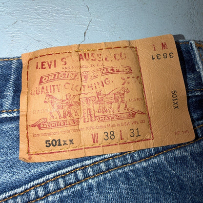 Levis 501 Vintage 90s USA XX Straight Leg Jeans Blue Light Wash 38x31 Act 36x27