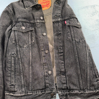 Levis Button Front Cotton Denim Trucker Jean Jacket Black Type 3 VTG Style Y2K