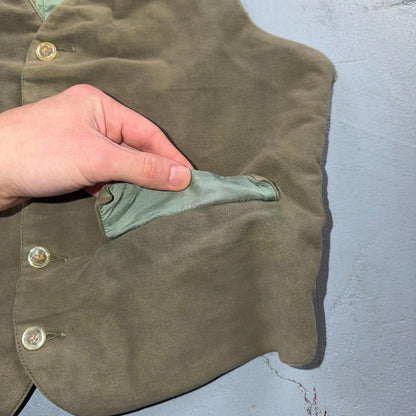 VTG Vest Mens Green Waistcoat Size S 1940s 1950s Velour Rockabilly Nice Suit