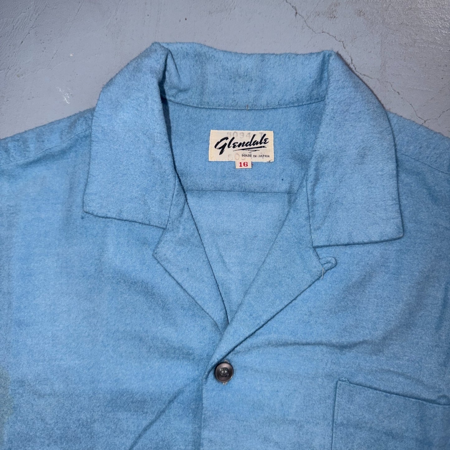 VTG 50s Glendale Loop Collar Shirt Sky Blue Cotton Flannel Rockabilly BOYS 16