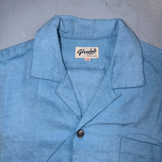 VTG 50s Glendale Loop Collar Shirt Sky Blue Cotton Flannel Rockabilly BOYS 16