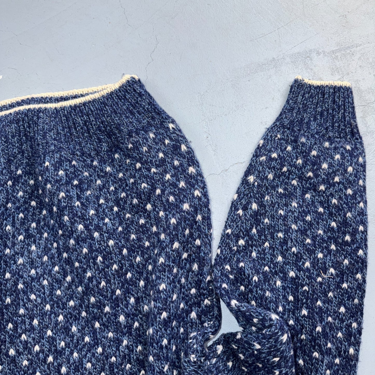 VTG 90s Authentic Nordic Birdseye Knit Sweater Blue White Wool Blend Norway L