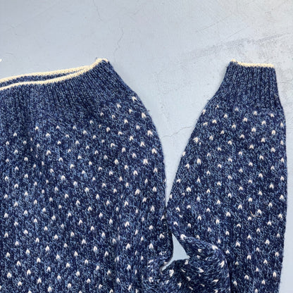 VTG 90s Authentic Nordic Birdseye Knit Sweater Blue White Wool Blend Norway L