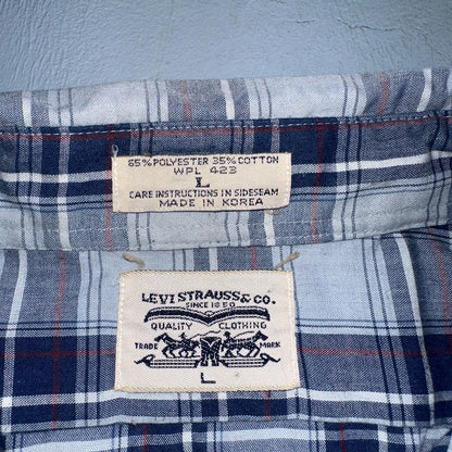 Levis VTG 1980s Pearl Snap Button Shirt Mens L Plaid 80s Cowboy Shirt Korea SS