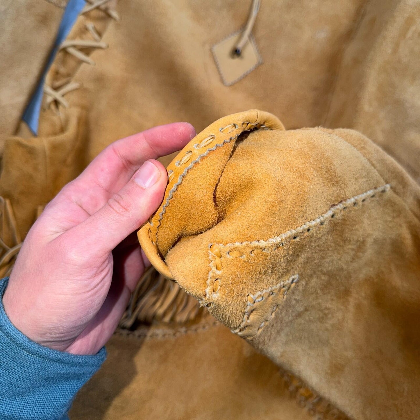VTG Buckskin Montana Jacket Leather Fringe Western Leather Cowboy Suede 70s