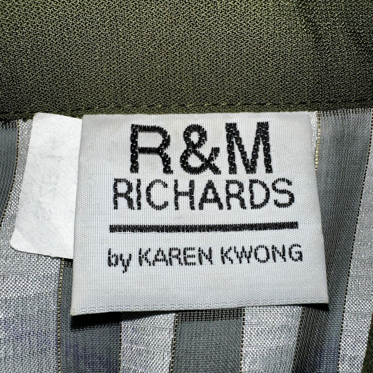 R&M Richards Karen Kwong Womens Blouse Gold Print Chain Shoulder Pads 14 USA VTG