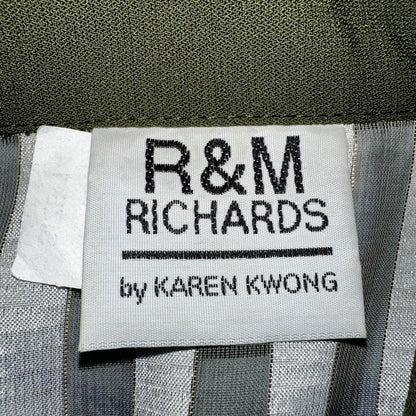 R&M Richards Karen Kwong Womens Blouse Gold Print Chain Shoulder Pads 14 USA VTG