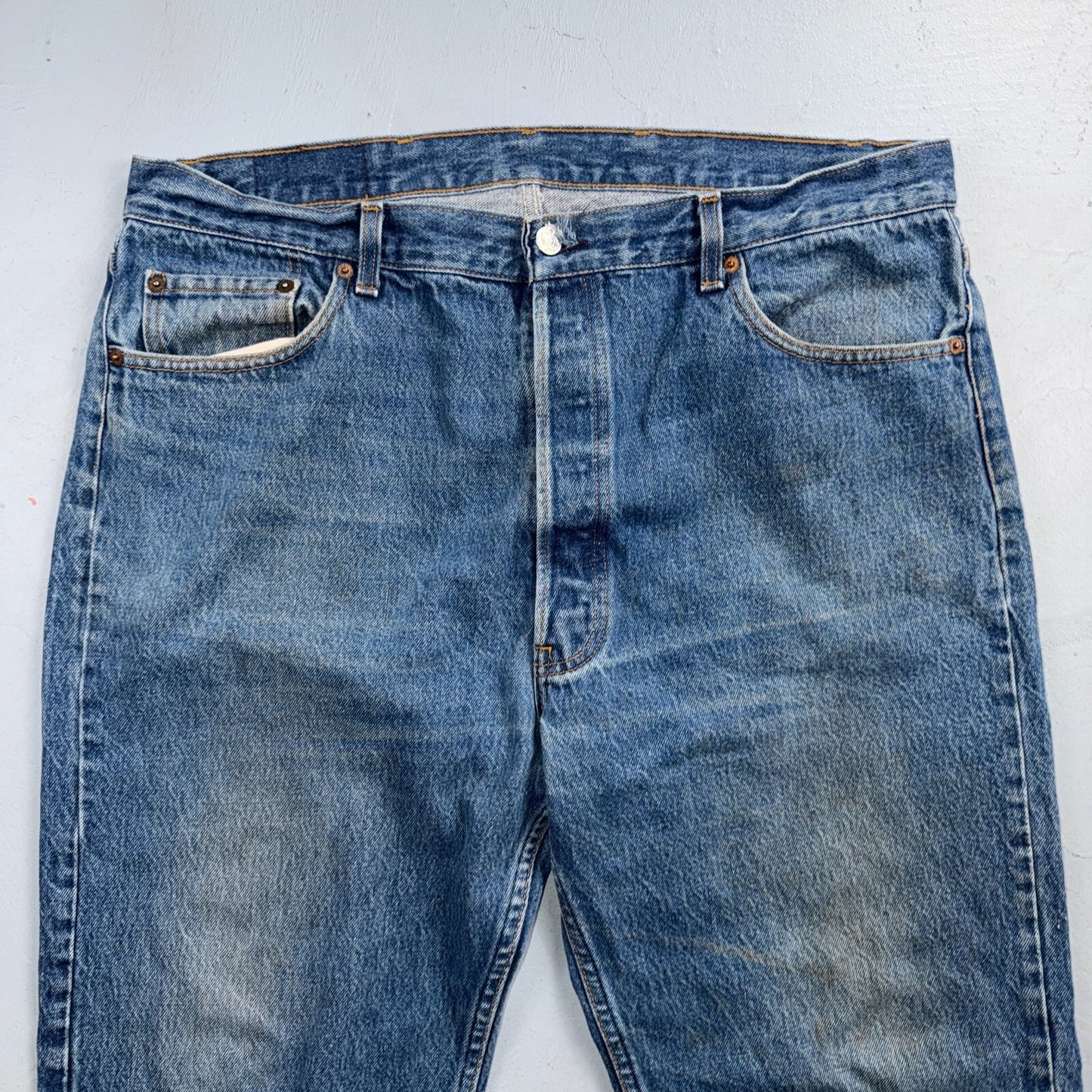 Levis 501 Vintage 80s USA XX Straight Leg Jeans Blue Light Wash 42x34 Act 38x29