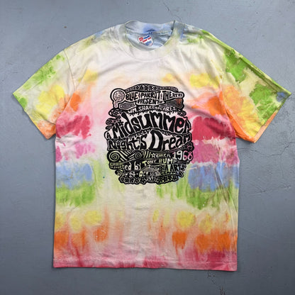 VTG 1993 A Midsummer Nights Dream Tie Dye Shirt Blue Parrot Theatre Shakespeare