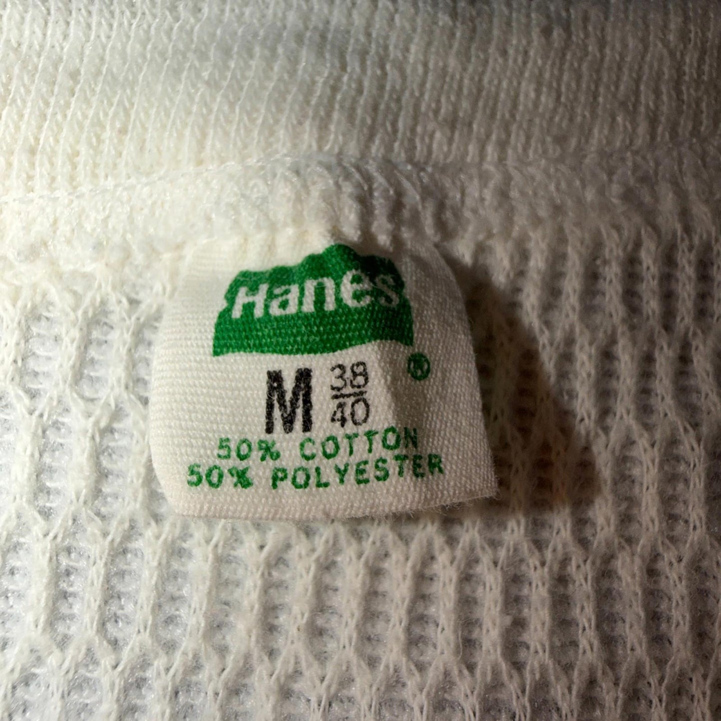 Vintage Hanes Green Tag Waffle Knit Thermal Shirt 70s M Long White 1970s White