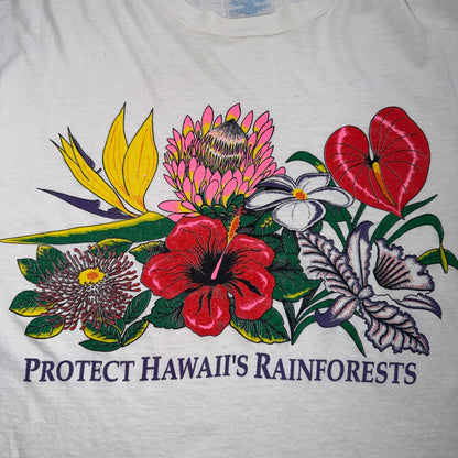 Vintage 90s Protect Hawaii Rainforests T Shirt Hanes Floral Nature Graphic Art