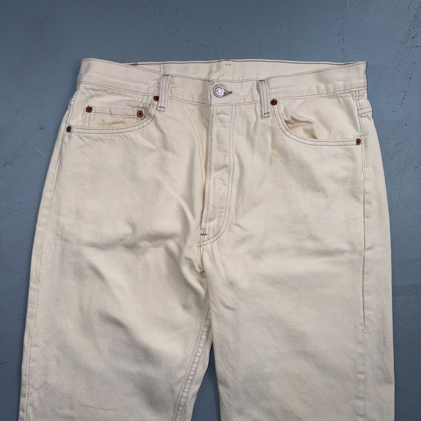Levis 501 Vintage 80s USA XX Straight Leg Jeans White Light Wash 36x34 Act 33x32