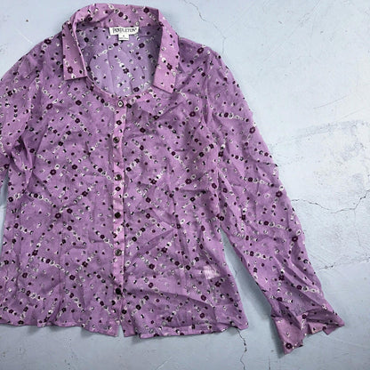 Pendelton 100% Silk Purple Collared Button Down Long Sleeve SZ 4 Petite Flowers