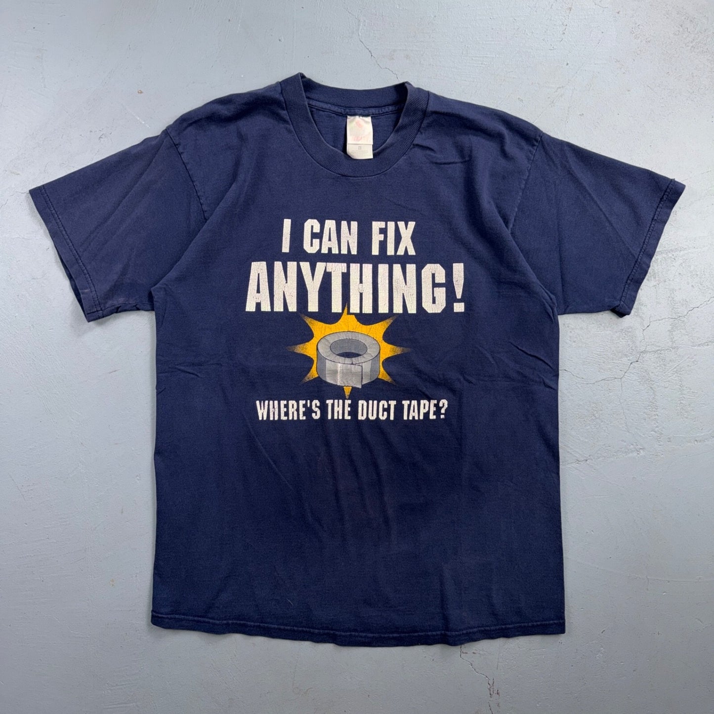 VTG Y2K I Can Fix Anything Wheres The Duct Tape Funny Graphic T Shirt Navy L