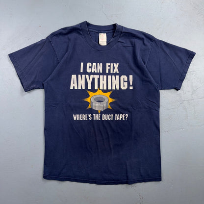 VTG Y2K I Can Fix Anything Wheres The Duct Tape Funny Graphic T Shirt Navy L