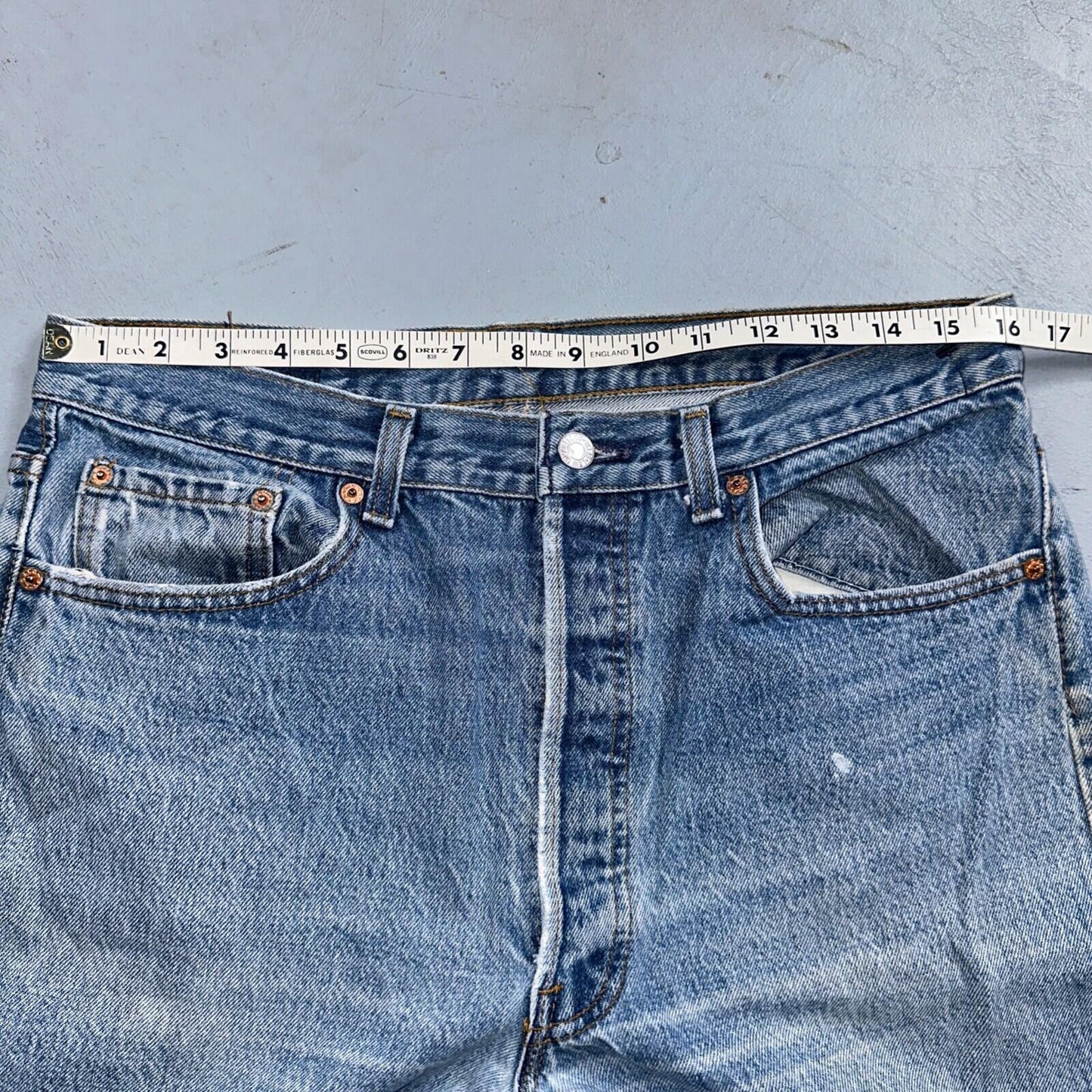 Levis 501 Vintage 90s USA XX Straight Leg Jeans 35x36 Blue Light Wash Act 32x32