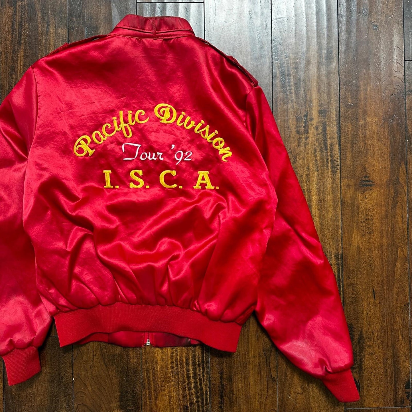 VTG 90s GTX Pacific Divison Satin Bomber Jacket USA Rare 80s ISCA Dale Arnold