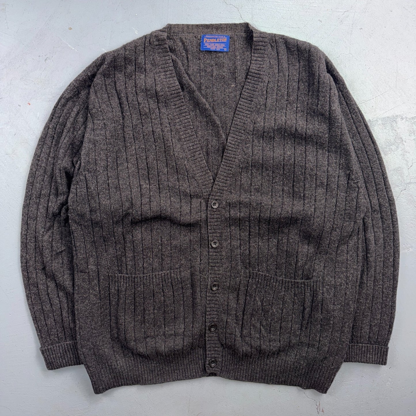 Pendleton VTG Cardigan Mens L 100% Shetland Wool Woven Gray Pockets