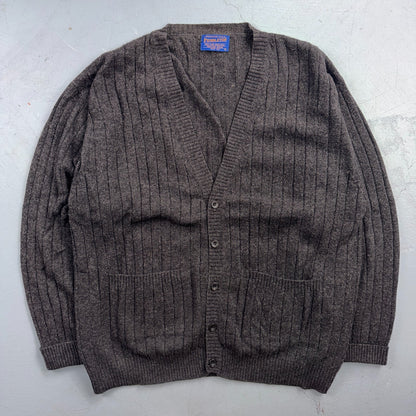 Pendleton VTG Cardigan Mens L 100% Shetland Wool Woven Gray Pockets