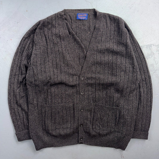 Pendleton VTG Cardigan Mens L 100% Shetland Wool Woven Gray Pockets
