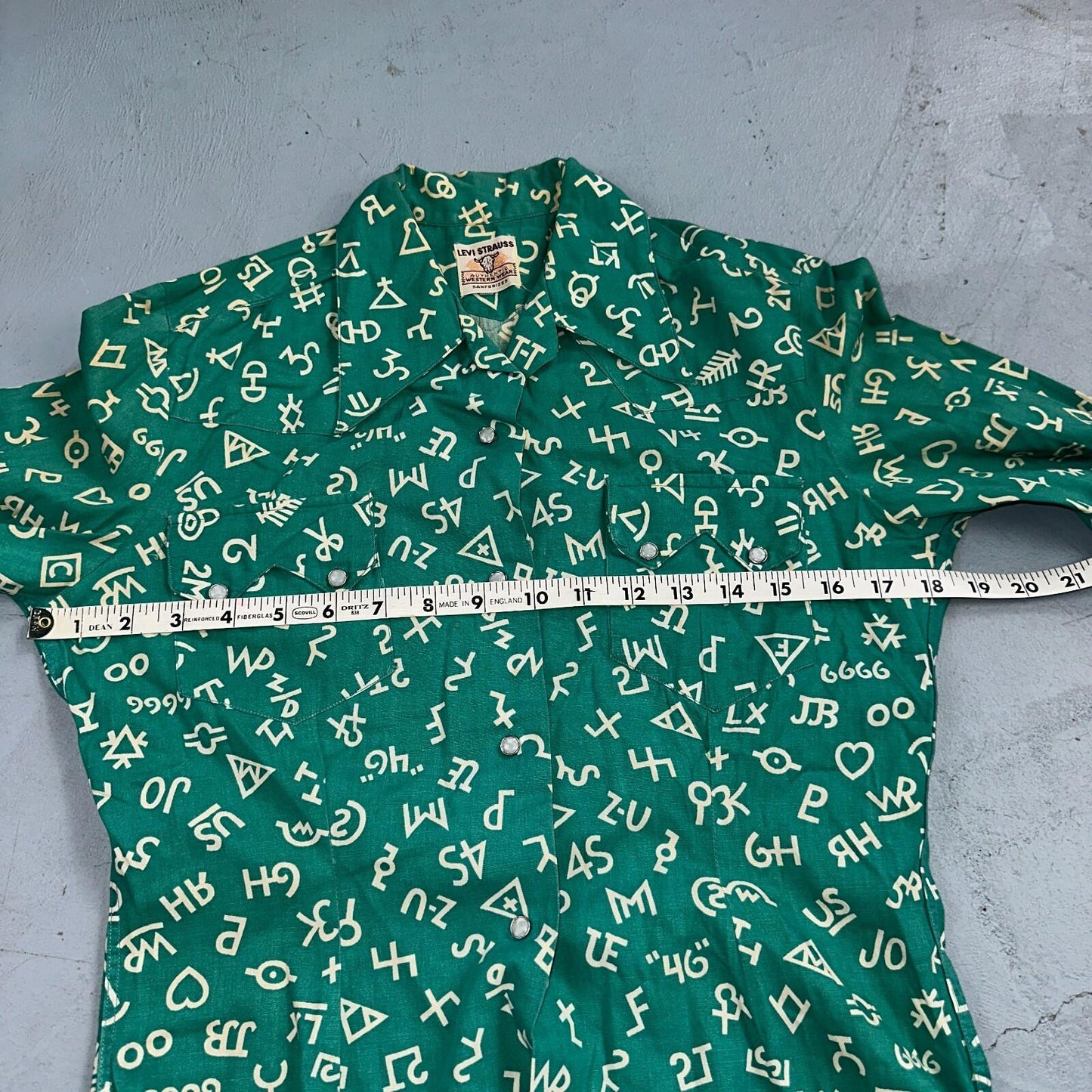 Levis 1950s Shorthorn Novelty Print Pearl Snap Sawtooth Shirt Rockabilly Western
