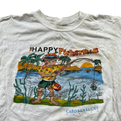 Happy Fisherman Funny Joke Humor Adult Vintage T Shirt Y2K Cabo San Lucas Suck