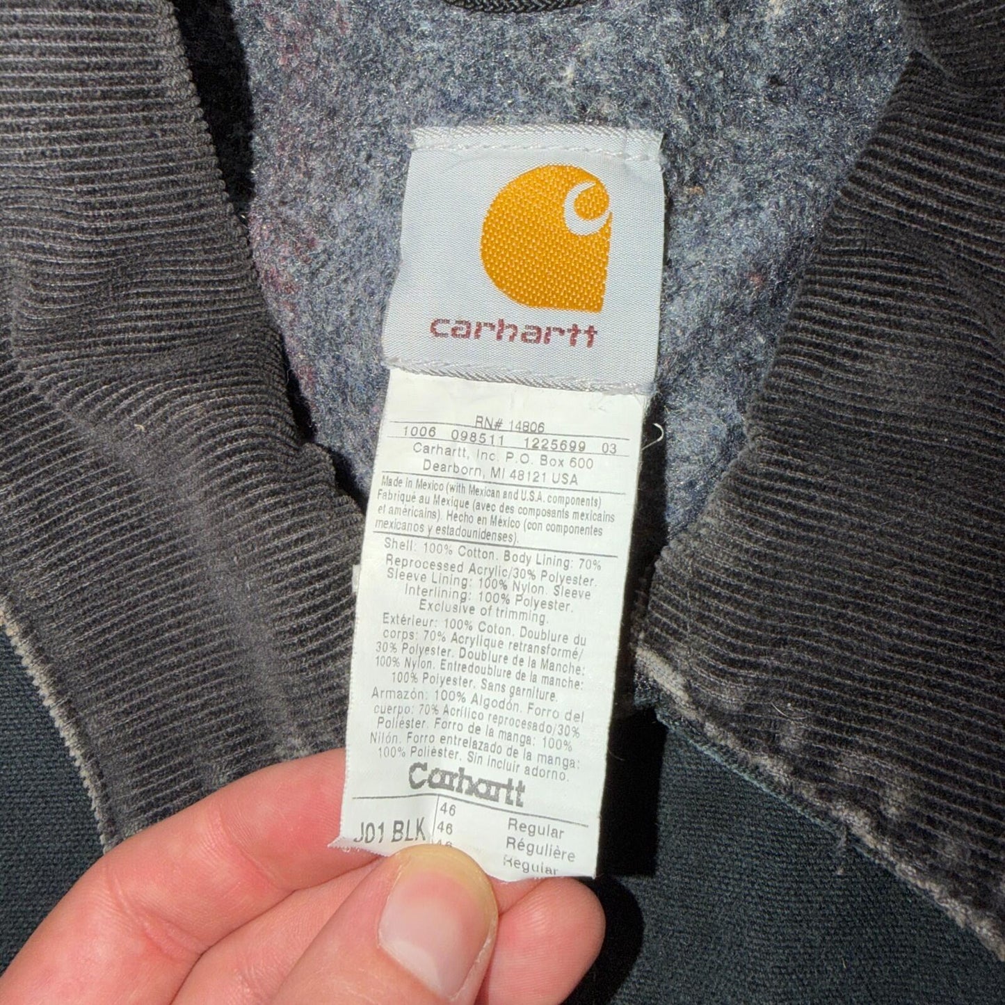 Carhartt VTG Detroit Jacket Men's 46 Lined Blanket Workwear J01 BLK Thrashed