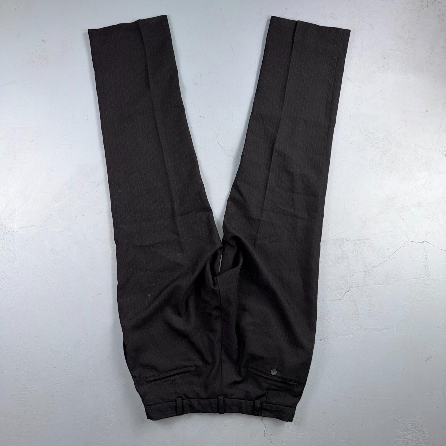 VTG 1950s Wool Pinstripe Trousers England 50s Button Fly Pants Bib Rockabilly