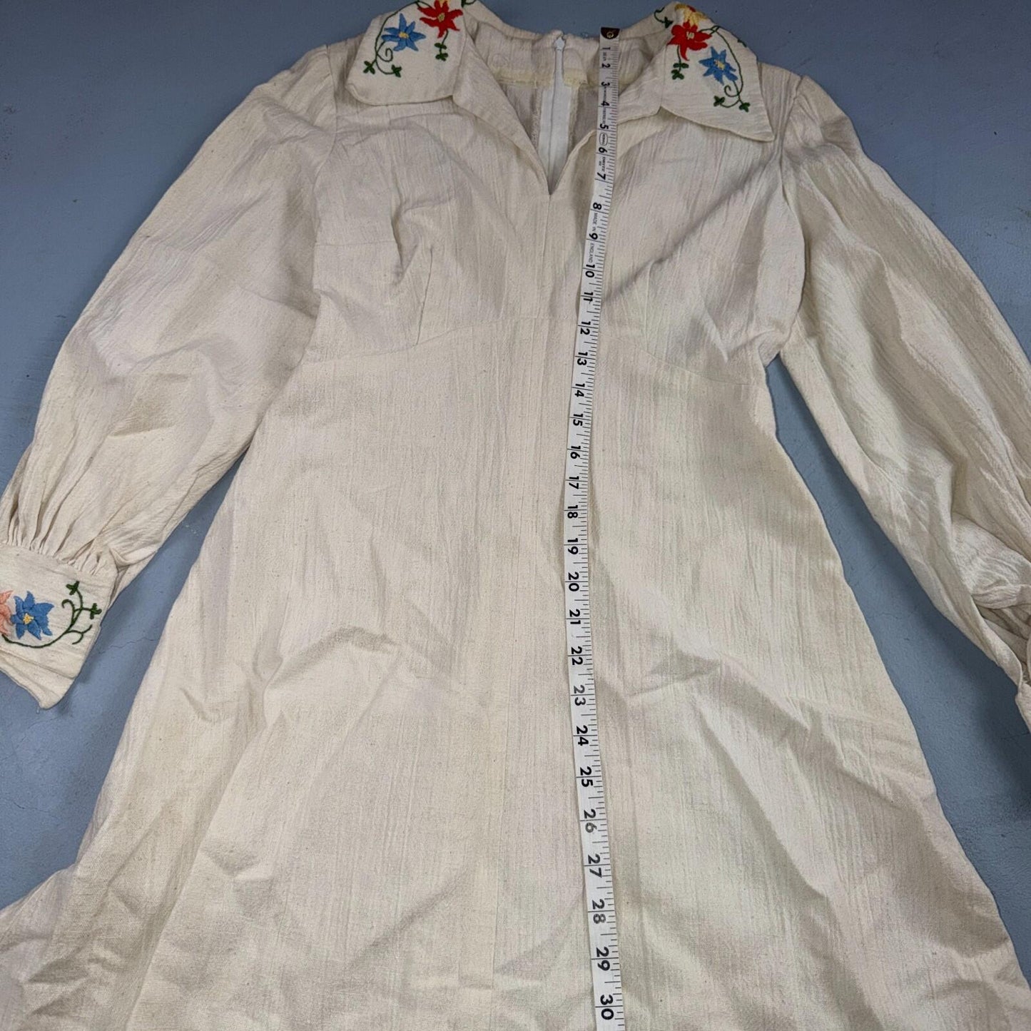 VTG 50s 60s White Long Sleeve Dress Summer Movie Boho Hippy Rockabilly Flowers